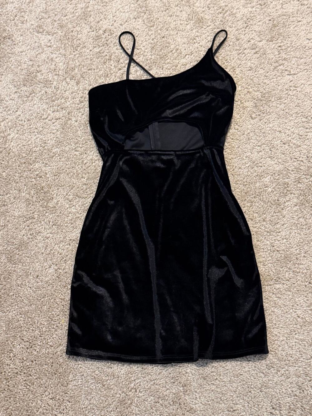 Skies Are Blue Black Velvet Asymmetrical Cutout Dress Size S
